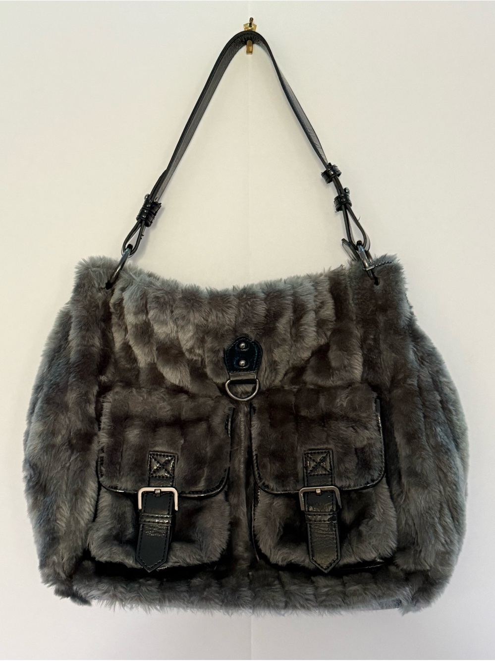 Big Buddha Gray Faux Fur Shoulder Bag - Women's Plush Carryall
